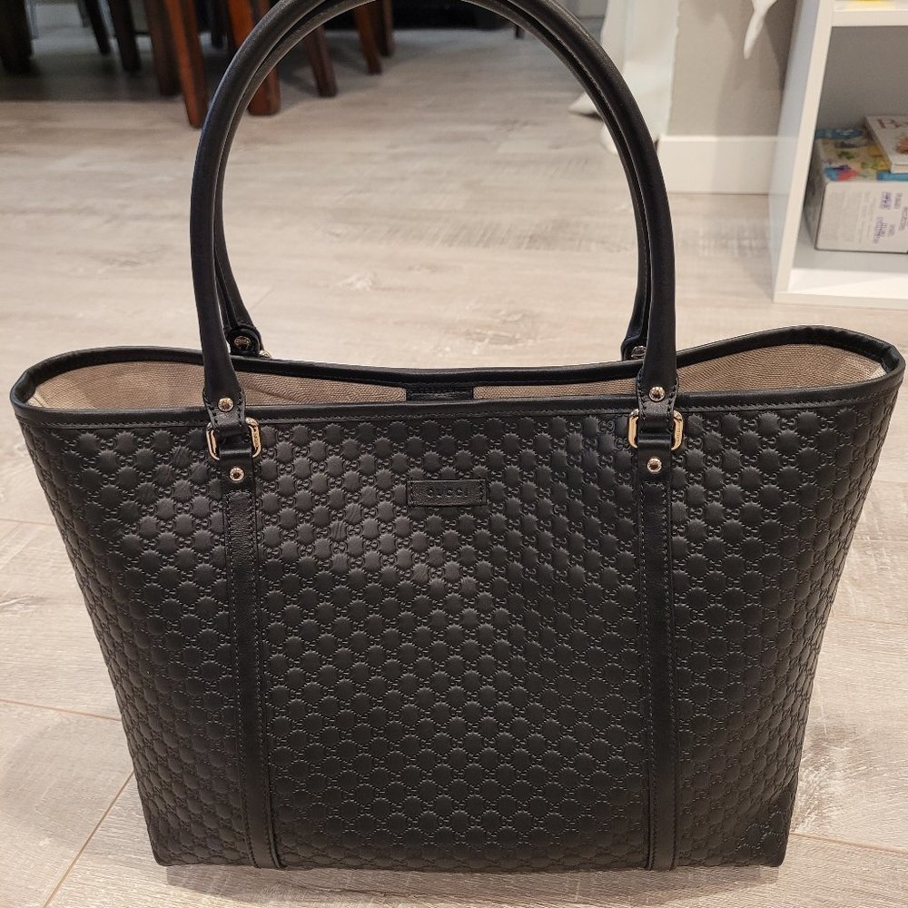 NEW Gucci Black Micro Guccissima Tote Shoulder Bag